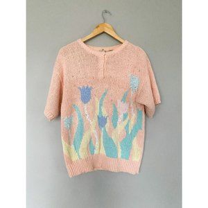 Vintage Acrylic Pastel Sweater Womens Large Fairy Kei 90s flower print